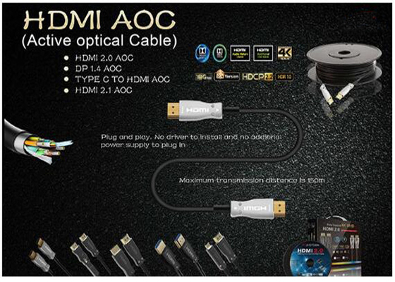 Homem-homem 30m por muito tempo transmissão de dados 2,0 video do cabo de HDMI AOC