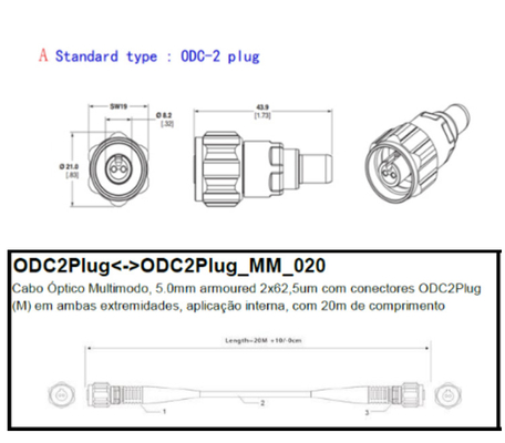 5,0 milímetros de cabo ótico blindado multimodo 2 X 62.5um com os conectores da tomada ODC2