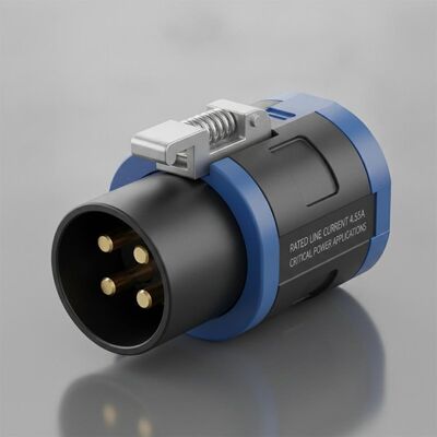 Corrente nominal de linha 4,55A conector powercon oferecendo mecanismo de bloqueio e contato elétrico superior para aplicações de potência crítica