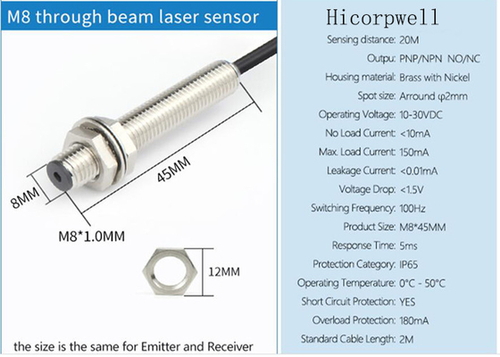 Sensores fotoelétricos fotoelétricos do laser do sensor de posição da vibração do laser do ambiente suave M8 da poeira do óleo da água