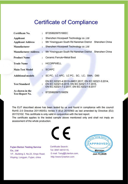 CHINA Shenzhen Hicorpwell Technology Co., Ltd Certificações